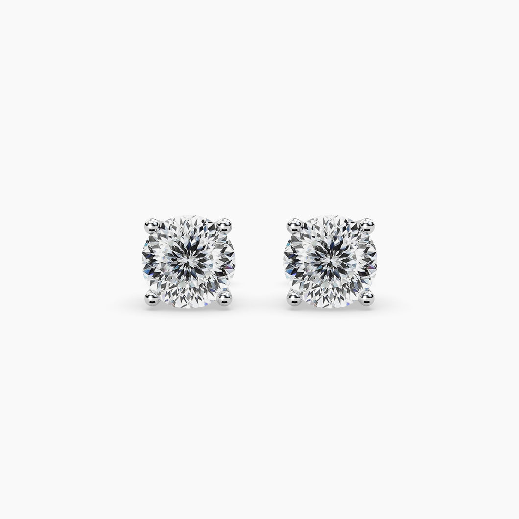 2.00 CTW 14K White Gold Four Prong Portuguese Cut Diamond Stud Earrings (VS+)