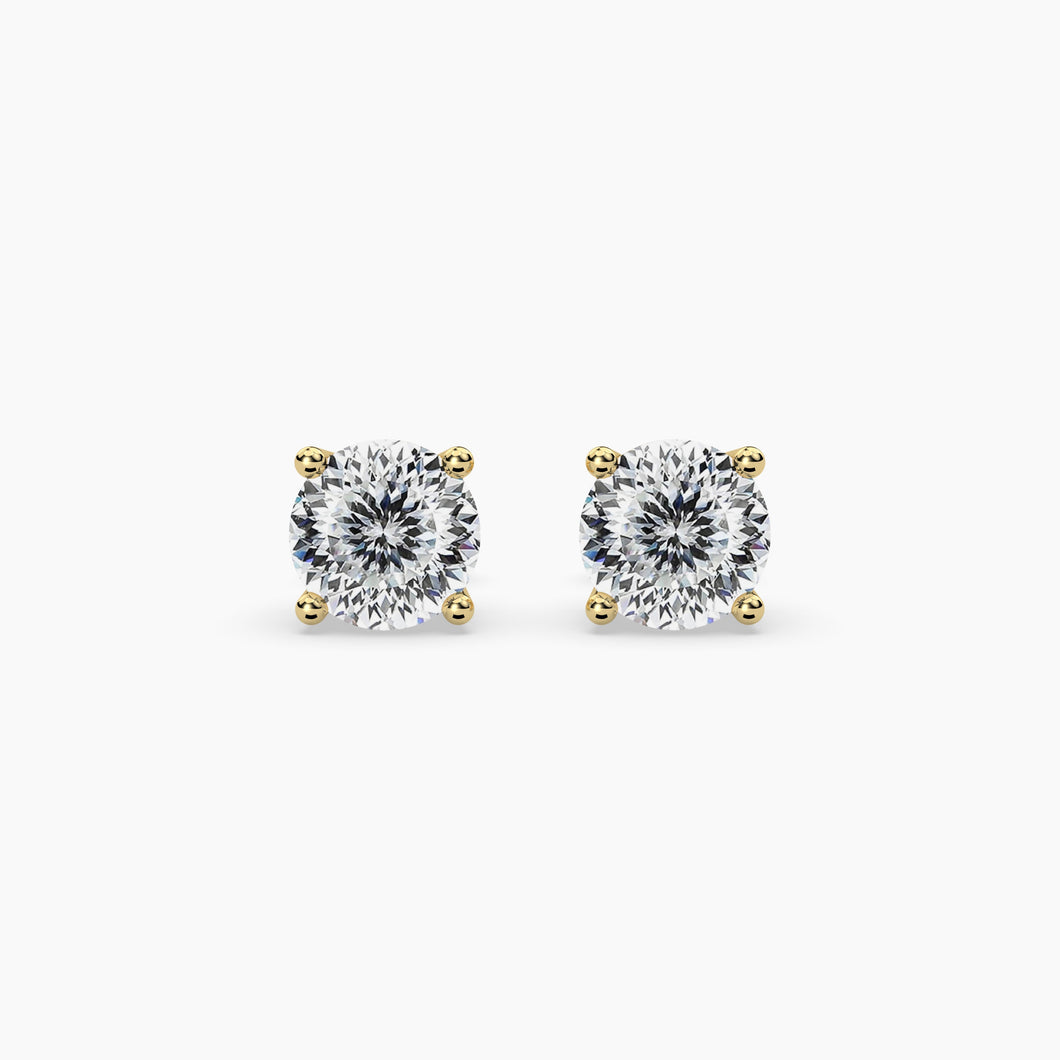 2.00 CTW 14K Yellow Gold Four Prong Portuguese Cut Diamond Stud Earrings (VS+)