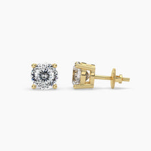 Load image into Gallery viewer, 2.00 CTW 14K Yellow Gold Four Prong Portuguese Cut Diamond Stud Earrings (VS+)
